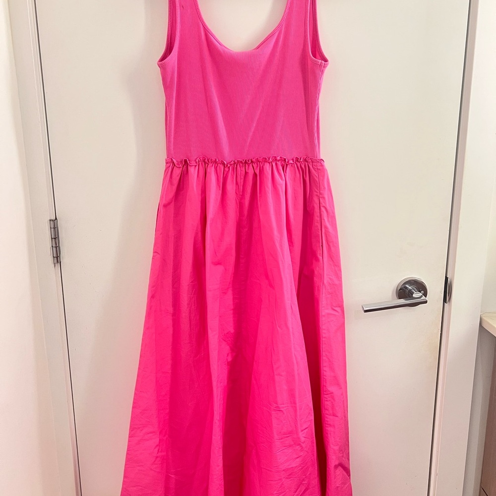 Vibrant Pink Scoop Neck Sleeveless Midi Sundress